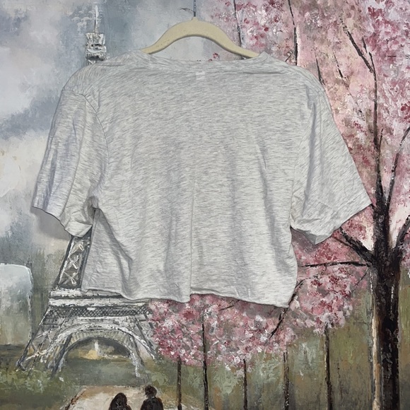 Canvas Cropped Gray T-Shirt with MIX and Palm Trees in black on pick sz S EUC - Picture 6 of 6